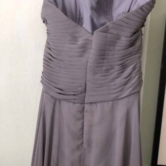 Strapless grey long chiffon dress, size 12 - Picture 4 of 5